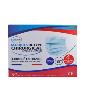 Masques très haute filtration de type chirurgical fabriqués en France - Boîte de 50 masques jetables