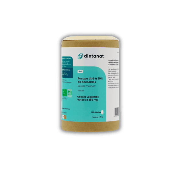 Bacopa monnieri bio 20% de Bacosides - 120 Gélules végétales dosée à 395mg