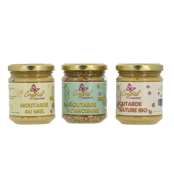 Lot de 3 Moutardes Bio : nature, à l'ancienne et au miel