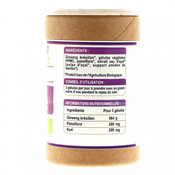 Ginseng brésilien, Passiflore et Açaï Bio - 120 gélules de 480 mg