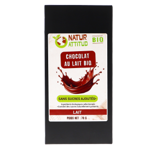 Chocolat au Lait BIO Sans Sucres Ajoutés (au Xylitol) - 70 g - Natur'Attitud
