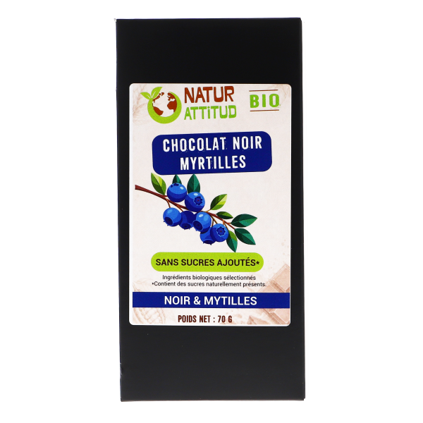 Chocolat Noir Bio aux Myrtilles - Sans sucres ajoutés - Natur Attitud (70g)
