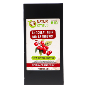 Chocolat Noir BIO Cranberry Sans Sucres Ajoutés (au Xylitol) - 70 g - Natur'Attitud