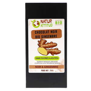 Chocolat Noir BIO Gingembre Sans Sucres Ajoutés (au Xylitol) - 70 g - Natur'Attitud