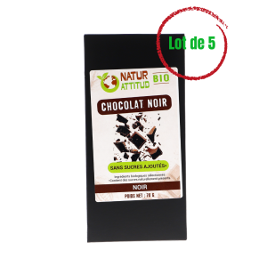 Lot de 5 - Chocolat Noir BIO Sans Sucres Ajoutés (au Xylitol) - 5 x 70 g - Natur'Attitud