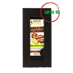 Lot de 10 - Chocolat Noir BIO Gingembre Sans Sucres Ajoutés (au Xylitol) - 10 x 70 g - Natur'Attitud
