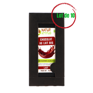 Lot de 10 - Chocolat au Lait BIO Sans Sucres Ajoutés (au Xylitol) - 10 x 70 g - Natur'Attitud