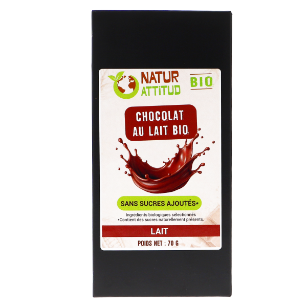 Lot de 10 - Chocolat au Lait BIO Sans Sucres Ajoutés (au Xylitol) - 10 x 70 g - Natur'Attitud